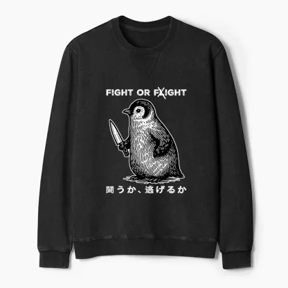 Tokyo-Tiger Funny Fight Or Flight Washed Terry Sweatshirt
