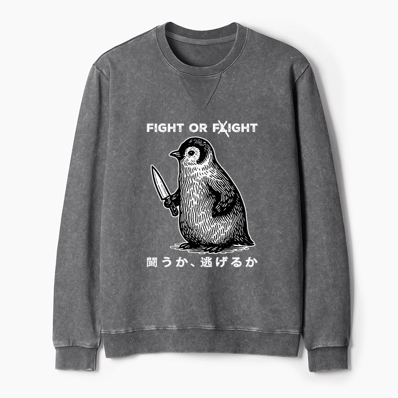 Tokyo-Tiger Funny Fight Or Flight Washed Terry Sweatshirt