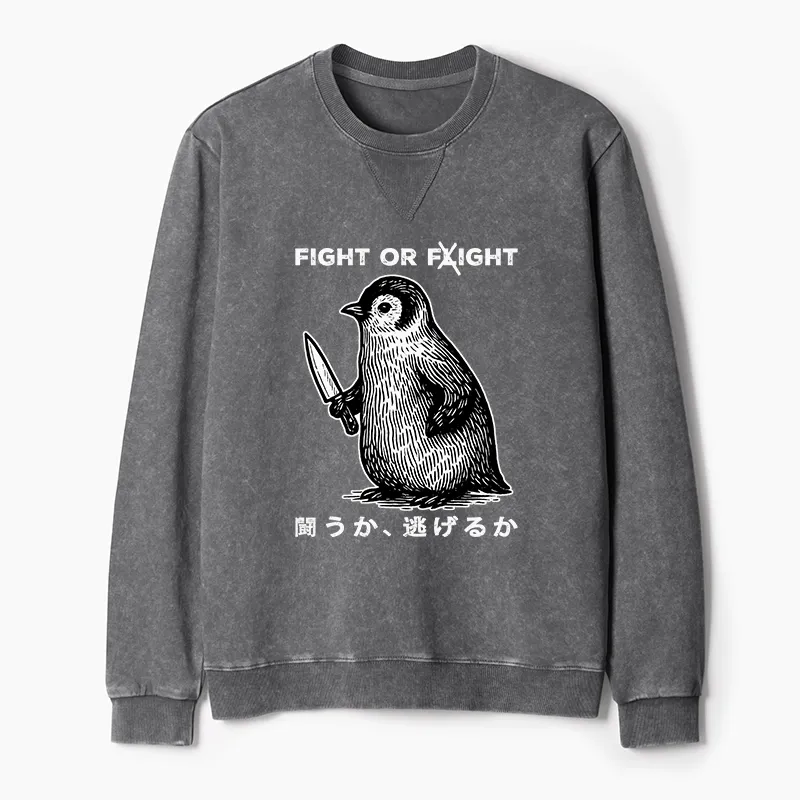 Tokyo-Tiger Funny Fight Or Flight Washed Terry Sweatshirt