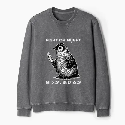 Tokyo-Tiger Funny Fight Or Flight Washed Terry Sweatshirt