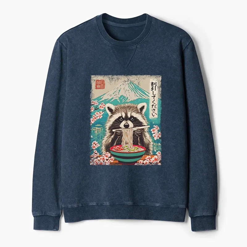 Tokyo-Tiger Please Give Raccoon A Discount Washed Terry Sweatshirt