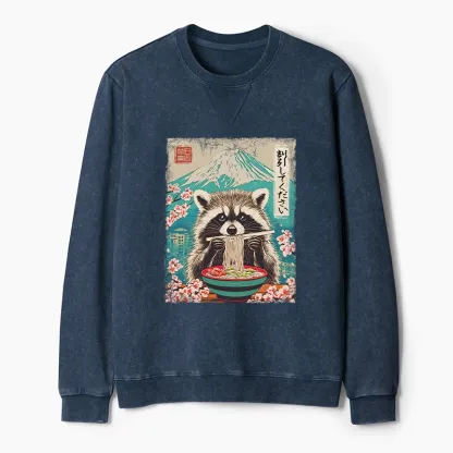 Tokyo-Tiger Please Give Raccoon A Discount Washed Terry Sweatshirt