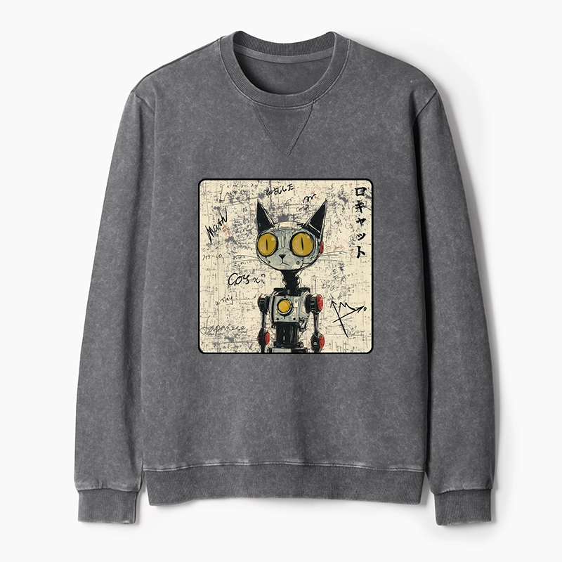 Tokyo-Tiger Robot Cat Washed Terry Sweatshirt