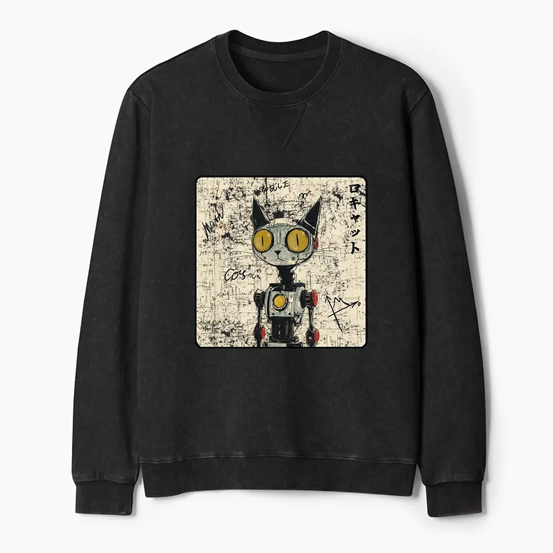Tokyo-Tiger Robot Cat Washed Terry Sweatshirt