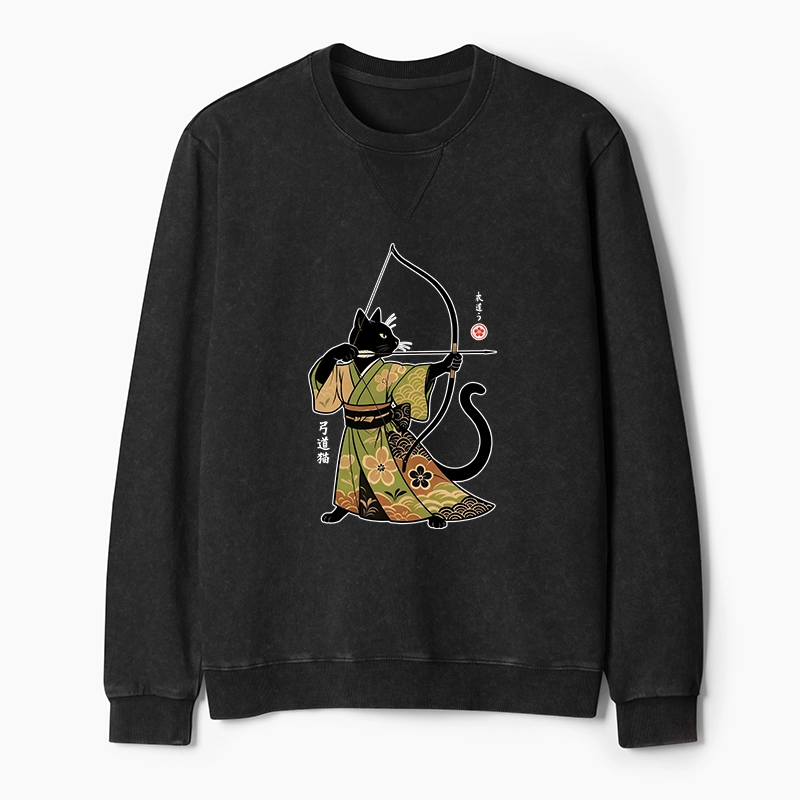 Tokyo-Tiger Japan Cat Archery Washed Terry Sweatshirt