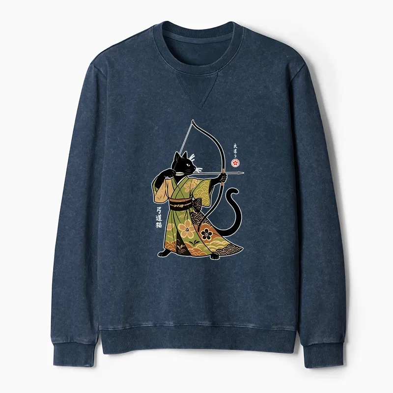 Tokyo-Tiger Japan Cat Archery Washed Terry Sweatshirt