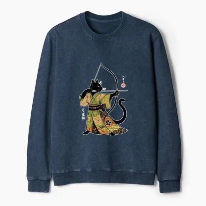 Tokyo-Tiger Japan Cat Archery Washed Terry Sweatshirt