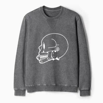 Tokyo-Tiger Funny Cat Eating Fish Washed Terry Sweatshirt