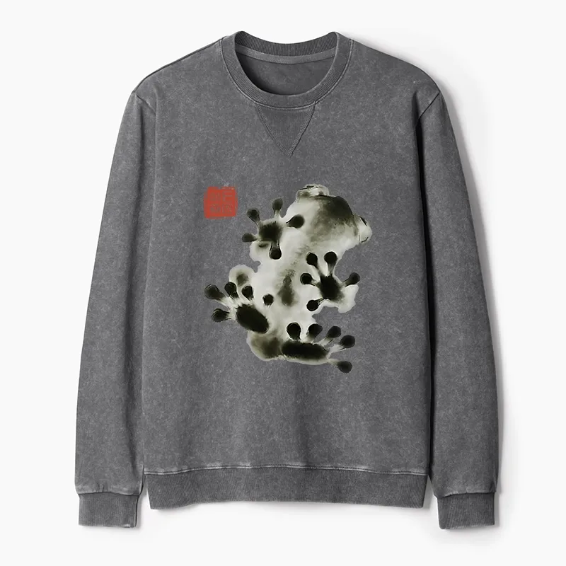 Tokyo-Tiger Ink Painting Frog Washed Terry Sweatshirt