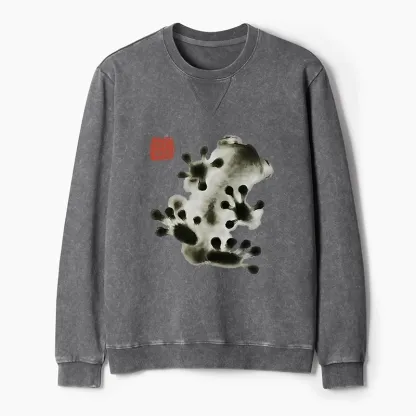 Tokyo-Tiger Ink Painting Frog Washed Terry Sweatshirt