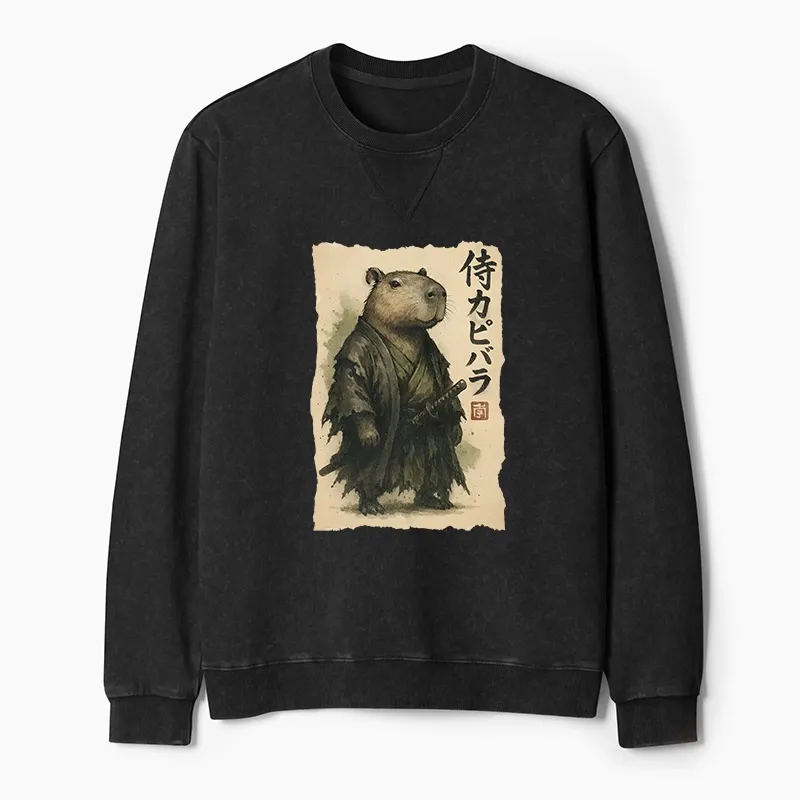 Tokyo-Tiger Capybara Samurai Washed Terry Sweatshirt
