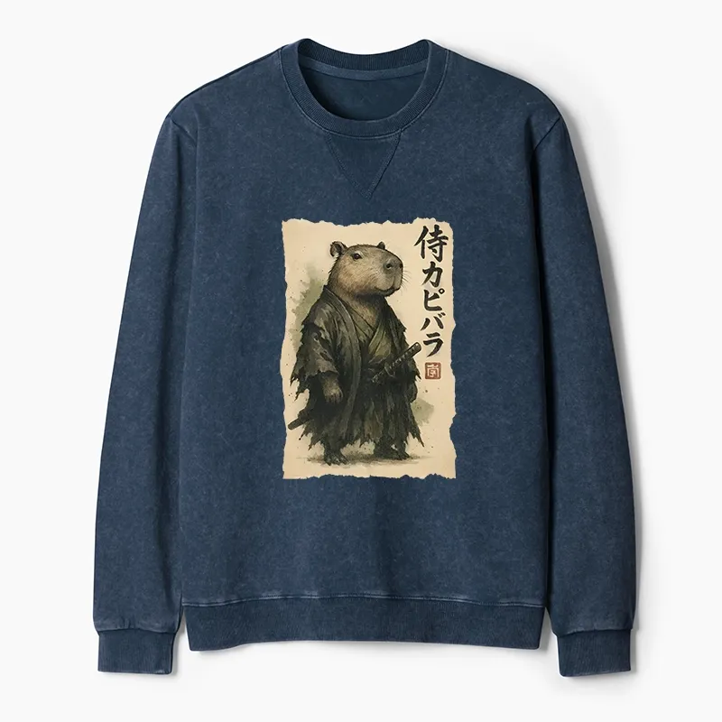 Tokyo-Tiger Capybara Samurai Washed Terry Sweatshirt