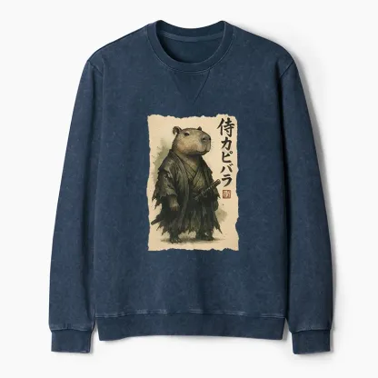 Tokyo-Tiger Capybara Samurai Washed Terry Sweatshirt