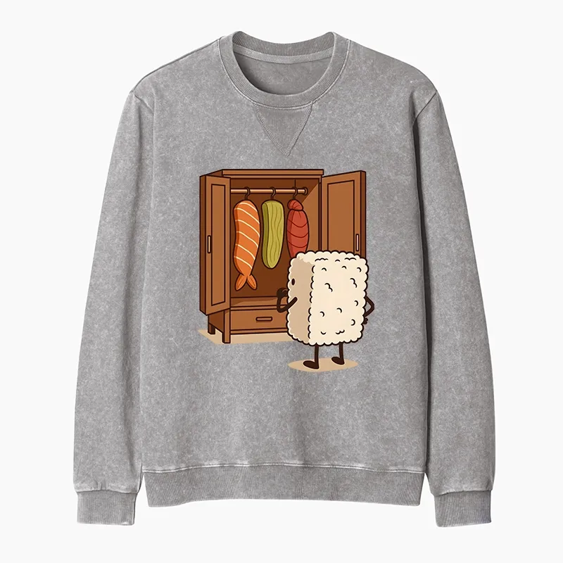 Tokyo-Tiger Sushi Pick Out Clothes Washed Terry Sweatshirt