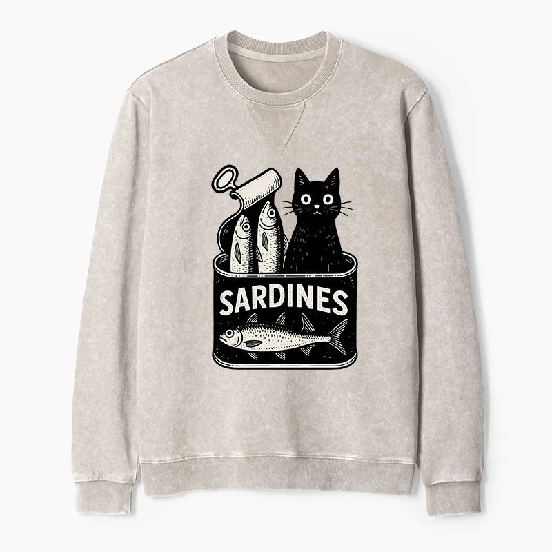 Tokyo-Tiger Cat And Canned Fish Washed Terry Sweatshirt