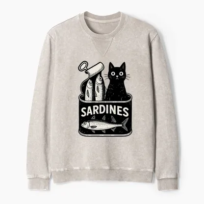 Tokyo-Tiger Cat And Canned Fish Washed Terry Sweatshirt