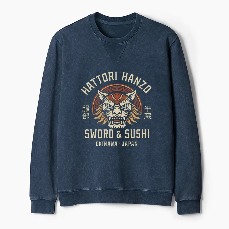 Tokyo-Tiger Hattori Lion Japanese Samurai Washed Terry Sweatshirt