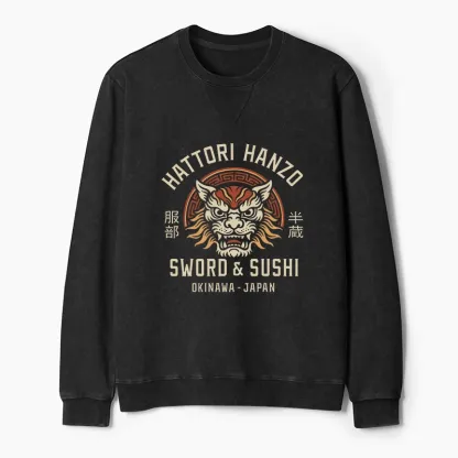 Tokyo-Tiger Hattori Lion Japanese Samurai Washed Terry Sweatshirt