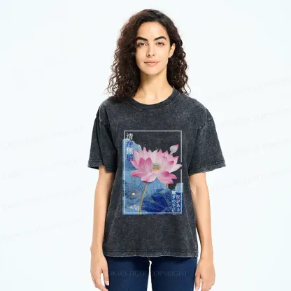 Tokyo-Tiger The Elegance of Ukiyo-e Lotus Washed T-Shirt