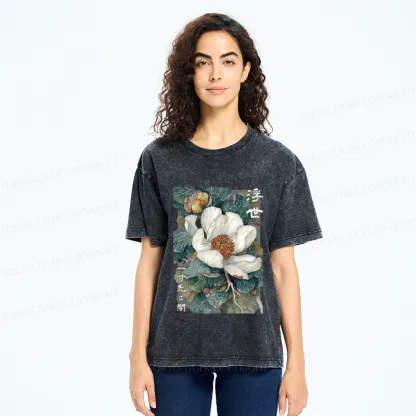 Tokyo-Tiger Ukiyoe Magnolia Flower Poster  Washed T-Shirt