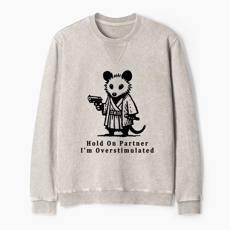 Tokyo-Tiger Funny Possum Samurai Washed Terry Sweatshirt