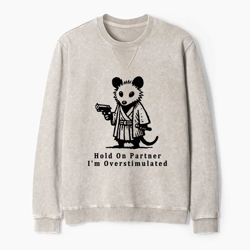 Tokyo-Tiger Funny Possum Samurai Washed Terry Sweatshirt