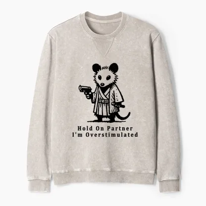 Tokyo-Tiger Funny Possum Samurai Washed Terry Sweatshirt