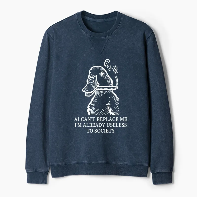 Tokyo-Tiger Smoking Duck Funny Washed Terry Sweatshirt