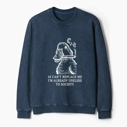 Tokyo-Tiger Smoking Duck Funny Washed Terry Sweatshirt