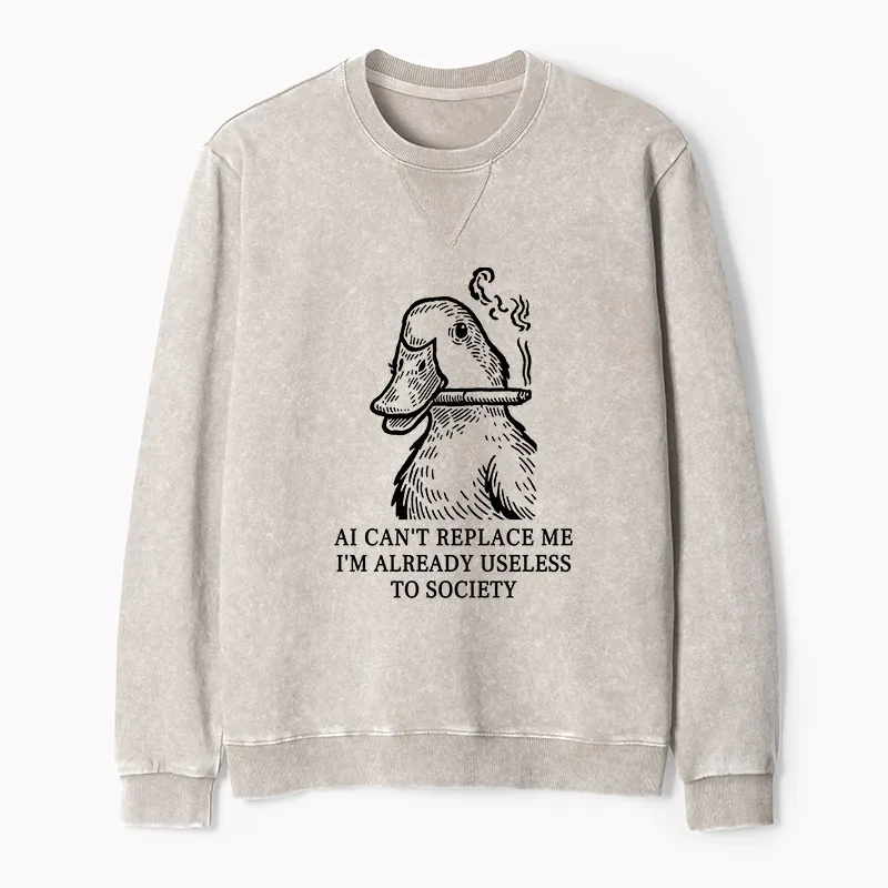 Tokyo-Tiger Smoking Duck Funny Washed Terry Sweatshirt