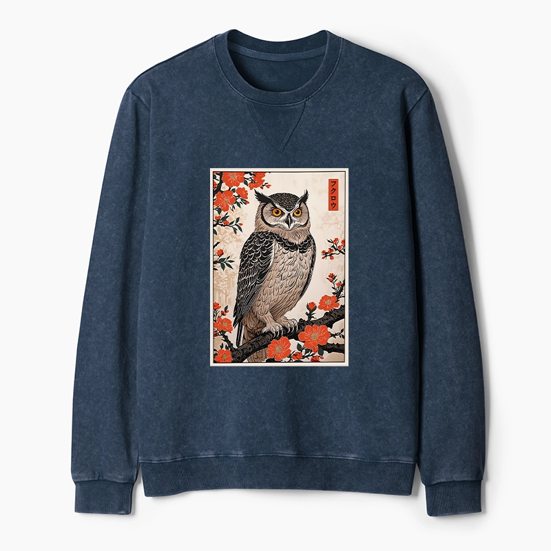 Tokyo-Tiger Vintage Japanese Owl Washed Terry Sweatshirt
