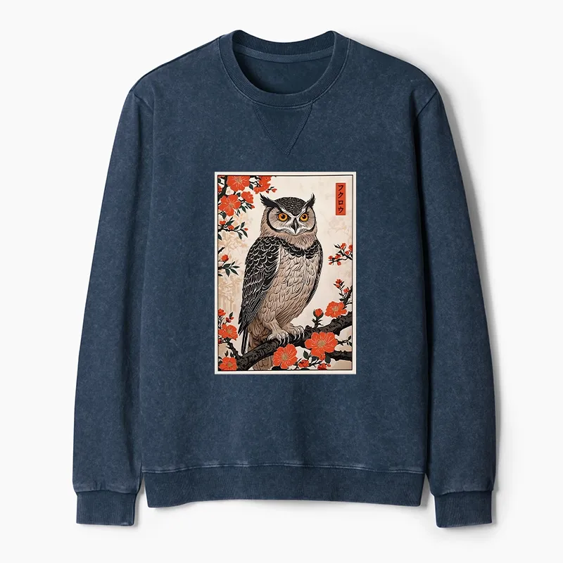 Tokyo-Tiger Vintage Japanese Owl Washed Terry Sweatshirt