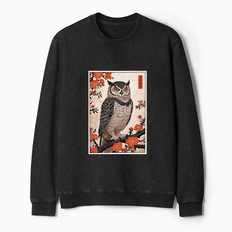 Tokyo-Tiger Vintage Japanese Owl Washed Terry Sweatshirt