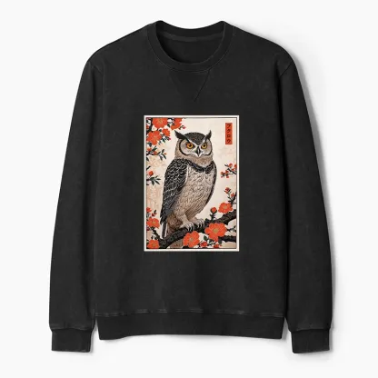 Tokyo-Tiger Vintage Japanese Owl Washed Terry Sweatshirt