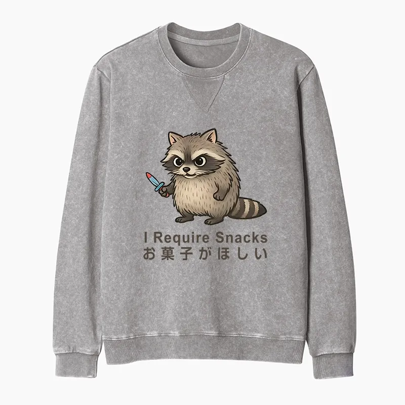 Tokyo-Tiger Raccoons Need Snacks Funny Washed Terry Sweatshirt