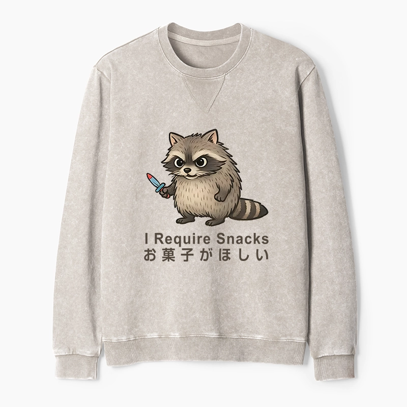 Tokyo-Tiger Raccoons Need Snacks Funny Washed Terry Sweatshirt