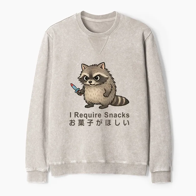 Tokyo-Tiger Raccoons Need Snacks Funny Washed Terry Sweatshirt