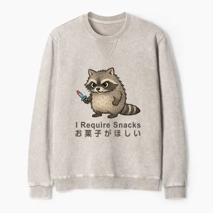 Tokyo-Tiger Raccoons Need Snacks Funny Washed Terry Sweatshirt