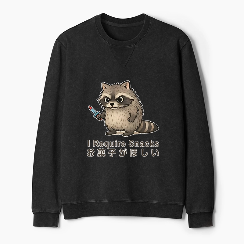 Tokyo-Tiger Raccoons Need Snacks Funny Washed Terry Sweatshirt