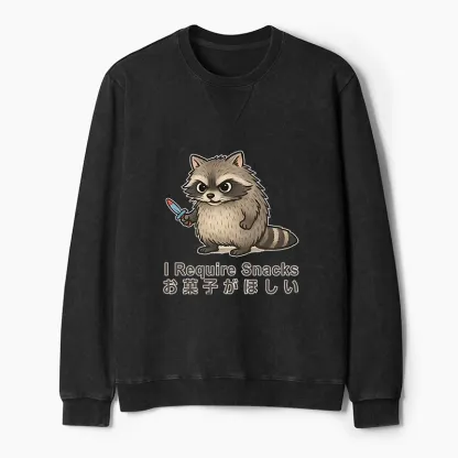 Tokyo-Tiger Raccoons Need Snacks Funny Washed Terry Sweatshirt