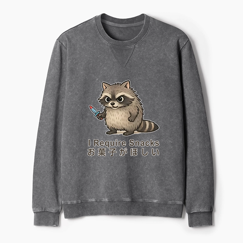 Tokyo-Tiger Raccoons Need Snacks Funny Washed Terry Sweatshirt