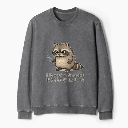 Tokyo-Tiger Raccoons Need Snacks Funny Washed Terry Sweatshirt