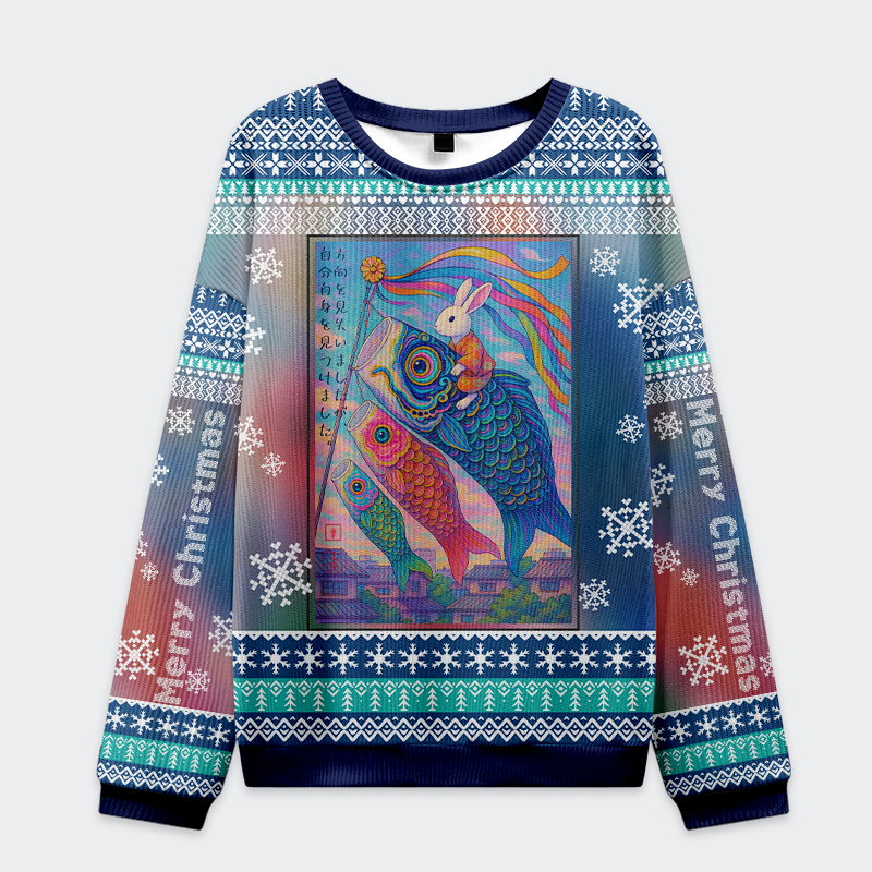 Tokyo-Tiger Ukiyoe Rabbit Ride Carp streamer Ugly Sweater