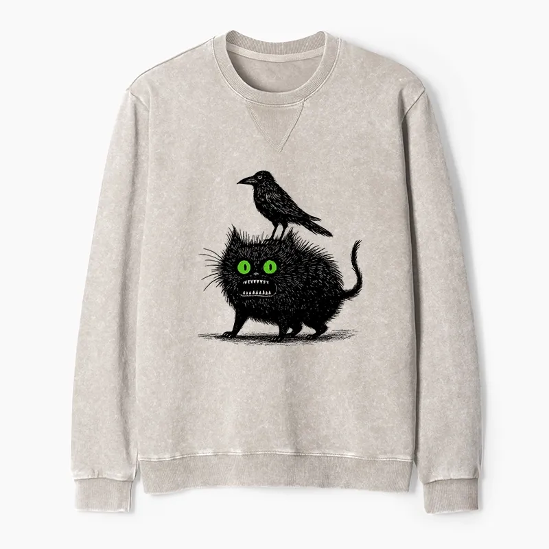 Tokyo-Tiger Crow And Black Cat Washed Terry Sweatshirt