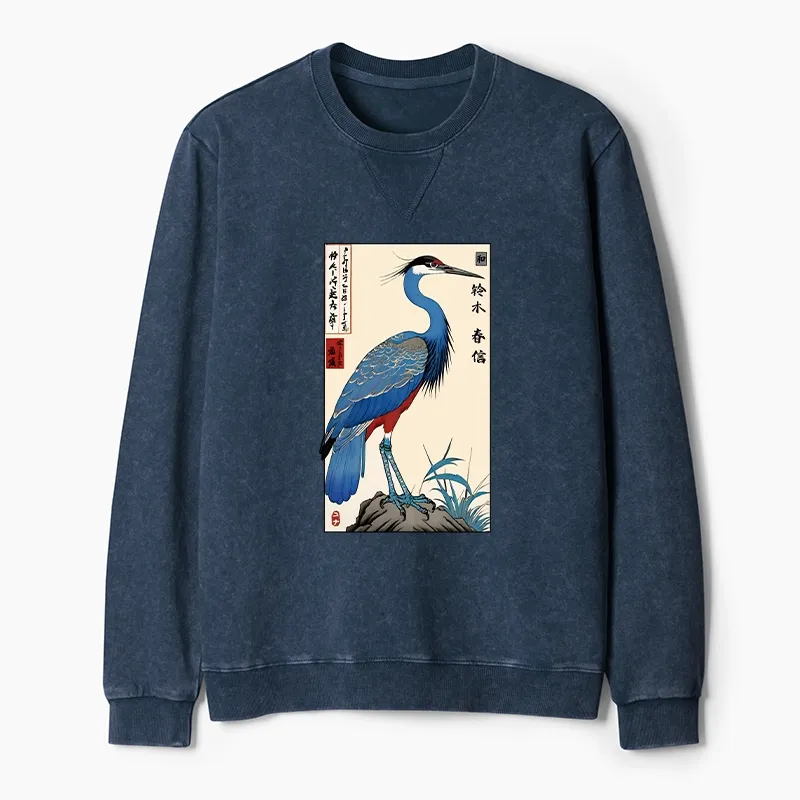 Tokyo-Tiger Colorful Crane Washed Terry Sweatshirt