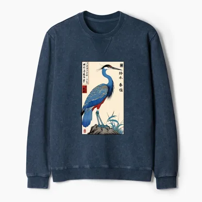 Tokyo-Tiger Colorful Crane Washed Terry Sweatshirt