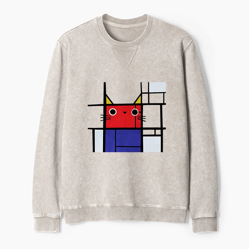 Tokyo-Tiger Abstract Art Cat Washed Terry Sweatshirt