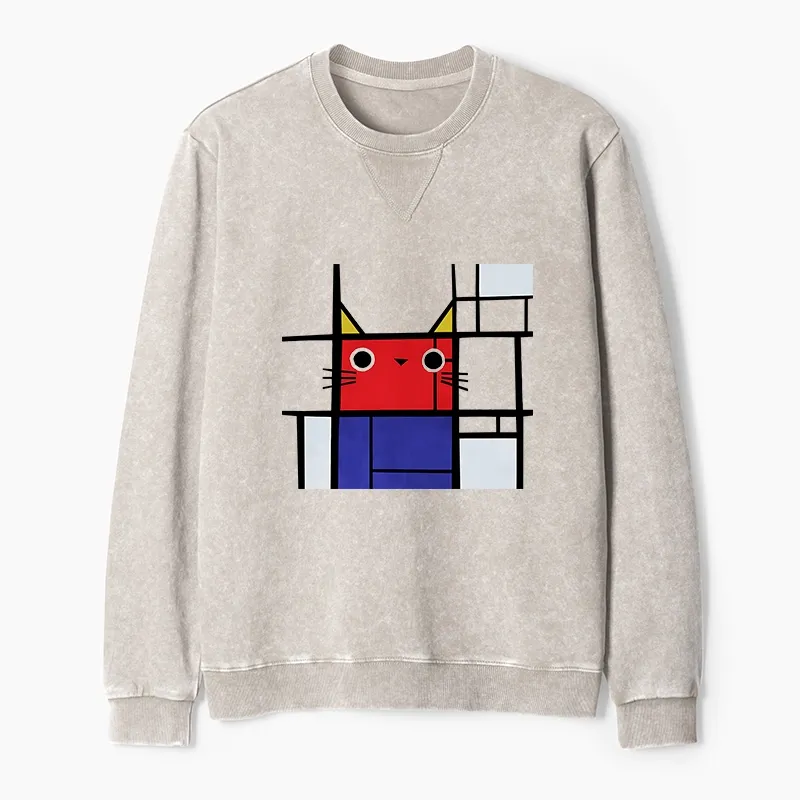 Tokyo-Tiger Abstract Art Cat Washed Terry Sweatshirt