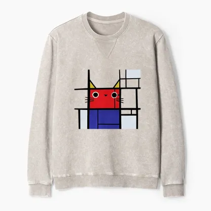 Tokyo-Tiger Abstract Art Cat Washed Terry Sweatshirt