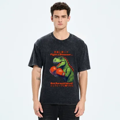 Tokyo-Tiger Fighting Dinosaurs Washed T-Shirt